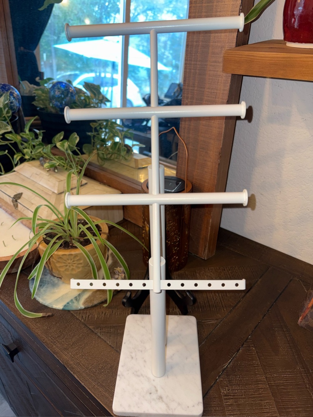 White Jewelry Stand Organizer with Marble Base